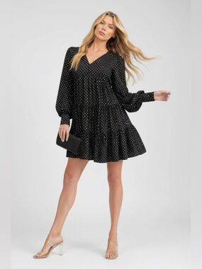 BLACK MULTI COLOR POLKA DOTS PRINT TUNIC MINI DRESS